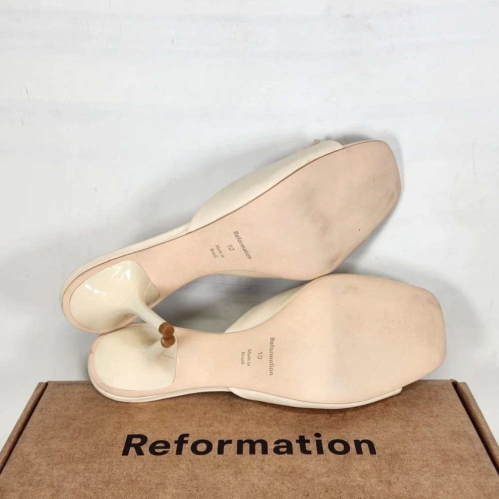 Reformation Clementine Heeled Mule Sandal Women Size 10 Almond Leather Bow